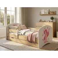 Happy Babies Juniorbett 140x70 cm "Happy" inkl. Bettkasten | Kinderbett mit Rausfallschutz | Nachbildung Helle Birne für Kinderzimmer, Prinzessin, Mädchen