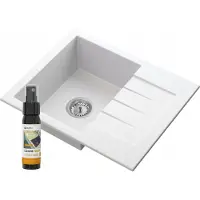 Granitan - Granitspüle - Küchenspüle - 57x46 cm - Weiß - mit Siphon und Abtropfgestell - MILANO