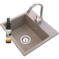 Granitan - Granitspüle - Spülbecken 45x42 cm - Schwarz - mit Armatur und Siphon - MINI