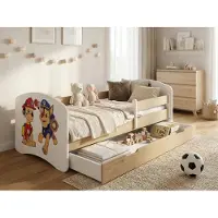 Happy Babies Sicheres Kinderbett "Happy" 140x70 Holzoptik | Komplett-Bett mit Schublade & Abnehmbarem Rausfallschutz