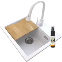 Granitan - Granitspüle - Spülbecken 57x51 cm - Cremeweiß - mit Armatur SNAKE - FOXAL