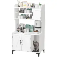 StarTech.com Katzentoiletten Schrank - Kratzbaum mit Höhle - 4 Ebenen - Sisal Kratzstamm - Weiche Plüschliege - Holz - Weiß