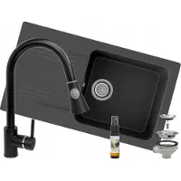 Granitan - Granitspüle - Spülbecken 78x44 cm - Weiß - mit Armatur und Siphon - ADA