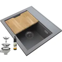 Granitan - Granitspüle - Spülbecken 57x51 cm - Grau - mit Siphon Chrom - FOXAL