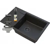 Granitan - Granitspüle - Küchenspüle - 80x50 cm - Schwarz - mit Abtropfgestell - LOUIS