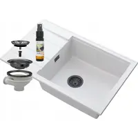 Granitan - Granitspüle - Küchenspüle - 80x50 cm - Weiß - mit Siphon und Abtropfgestell - LOUIS