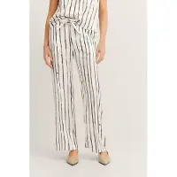 Bugatti Stoffhose , Damen, Gr. 48, Normalgrößen, weiß (290, weiß), 100% Viskose, gestreift, normal, Hosen Stoffhose, mit dehnbarem Bund