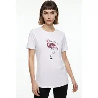 ONLY Kurzarmshirt "ONLKITA REG S/S PRINT TOP NOOS", Damen, Gr. L, weiß (hellweiß print:flamingle), Jersey, Obermaterial: 100% Baumwolle, bedruckt, regular fit normal, Rundhals, Shirts Kurzarmshirt