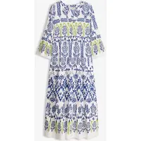 Bonprix Maxikleid , Damen, Gr. 42, N-Gr, weiß (weiß, blau, grün bedruckt), Obermaterial: 100% Viskose, ausgestellt, Kleider Maxikleid, für besondere Anlässe, aus Viskose, ausgestellte Passform