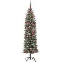 vidaXL Künstlicher schlanker Weihnachtsbaum Grün und Weiß 180 cm