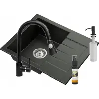 Granitan - Granitspüle - Küchenspüle - 57x46 cm - Schwarz - MILANO