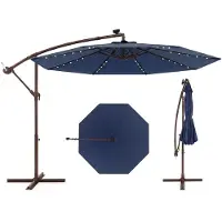Costway Sonnenschirm φ300cm, Ampelschirm mit 40 Solar-LED-Leuchten und Kurbel, Gartenschirm, Marktschirm, Terrassenschirm Marineblau