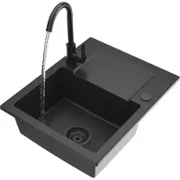 Granitan - Granitspüle - Spülbecken 59x48 cm - Schwarz - mit Armatur - FABRO
