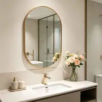 Zimilo Wandspiegel Oval mit Goldrahmen, 80x50 cm, Badezimmerspiegel mit Sicherheitsglas, Klare Reflexion, für Bad, Schlafzimmer und Wohnräume