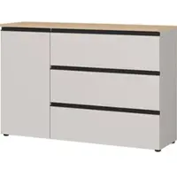 Germania Sideboard "Cormano", beige (kaschmir, lindberg, eiche, nachbildung), B:135cm H:91cm T:41cm, Holzwerkstoff, Sideboards, Sideboard, Kommode mit einer Tür und drei Schubkästen