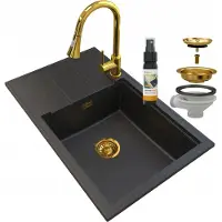 Granitan - Granitspüle - Küchenspüle - Schwarz-Gold - mit Zubehör - LOUIS GOLD
