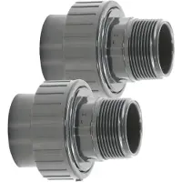 Haf 2x PVC Fittings Verschraubung mit 50mm x 2" | Klebemuffe x Außengewinde | Adapter aus grauem PVC | PN16 für PVC Rohr, Poolverrohrung & Teich