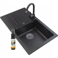 Granitan - Granitspüle - Küchenspüle - 76x44 cm - Schwarz - mit Armatur und Siphon - TRIX