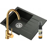 Granitan - Granitspüle - Küchenspüle - 57x46 cm - Schwarz - mit Armatur PRESTIGE GOLD - MILANO