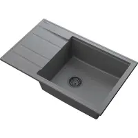Granitan - Granitspüle - Küchenspüle - 80x50 cm - Grau - mit Siphon und Abtropfgestell - LOUIS