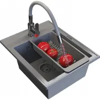 Granitan - Granitspüle - Küchenspüle - 50x40 cm - Grau - mit Armatur GRADO und Abtropfkorb - NERO