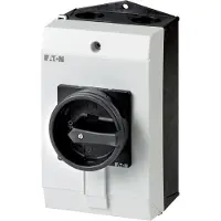 Eaton 207317 Hauptschalter, P1, 32 A, Aufbau, 3-polig + N, HALT-Funktion, mit schwarzem Drehgriff und Sperrkranz, abschließbar in 0-Stellung