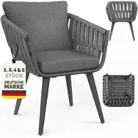 Tillvex Gartenstuhl 6er Set Wetterfest mit Armlehne | Outdoor Stühle bis 160kg belastbar | Gartenstühle UV-beständig | Terrassenstuhl Sessel Gartenmöbel Terrasse Balkon Garten