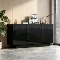 Merax Hochglanz Sideboard mit 3 Türen und 6 Fächern, Hochglanz Kommode mit Spanplatte, moderner Wohnzimmerschrank mit Stauraum, Schwarz