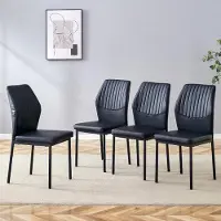 MODFU Esszimmerstuhl 4er-Set schwarz,Küchenstuhl mit vertikale Prägung,Bürostuhl Loungesessel mit schwarzen Metallbeinen(aus Rutschfeste Füßchen) und 43 cm breite Rückenlehne,für Esszimmer