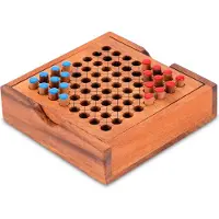 Logoplay Holzspiele Halma Reisespiel – klassisches Strategiespiel im Mini-Holzkasten für 2 Spieler Rot Blau