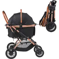 Vevor SucceBuy Haustier-Buggy, 4-Rad-Hundebuggy mit Bremsen, 30 kg Tragkraft, abnehmbare Tragetasche, Aufbewahrungskorb, Haustierunterlage, für kleine bis mittelgroße Hunde, schwarz