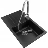 Granitan - Granitspüle - Küchenspüle - Schwarz - mit Armatur und Siphon - TRIX