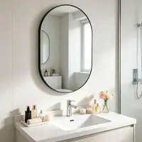 Zimilo Wandspiegel Oval, 80x50 cm, Badezimmerspiegel mit Sicherheitsglas, Klare Reflexion, für Bad, Schlafzimmer und Wohnräume, Schwarz