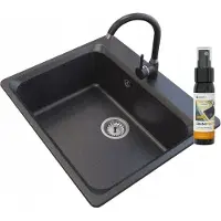 Granitan - Granitspüle - Küchenspüle - 62x52 cm - Schwarz - mit Armatur BETA und Siphon - ZANTE