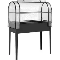 Northio Hochbeet mit transparenter Abdeckung, Metall, 100 x 49 x 136 cm