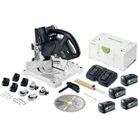 Festool SYMC 70 EB-Basic SYMMETRIC Akku Leistensäge 36 V ( 2 x 18 V ) 216 mm + 4x Akku 5,0 Ah + Doppelladegerät + Systainer