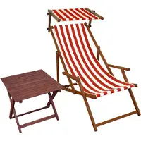 Erst-Holz Liegestuhl rot-weiß Gartenstuhl Tisch Sonnendach Deckchair Buche Strandstuhl klappbar 10-314ST