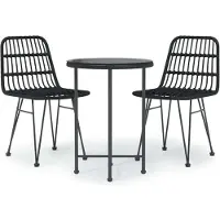 Syfax 3-tlg. Garten-Essgruppe Schwarz Poly Rattan