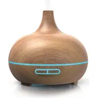 Arendo Aroma Diffuser 300 ml mit Ultraschall, Luftbefeuchter für Schlafzimmer, bis 15 h Laufzeit, Timer 6 h, 7 LED-Farben, Nachtlicht, Abschaltautomatik, Holzoptik, hellbraun