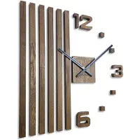 FLEXISTYLE Wanduhren DIY Holz Eiche Lamellen große Wanduhr 60 cm 3D Wanduhr Modern Design EKO Wanduhren Wandtattoo Dekoration Uhren für Büro Wohnzimmer Schlafzimmer (Braun, Schwarze Zeiger)