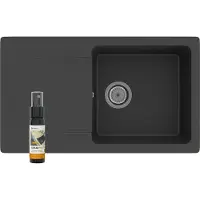 Granitan - Granitspüle - Spülbecken 77x45 cm - Schwarz - mit Siphon Chrom - TRENDY