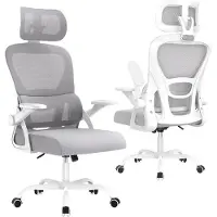 Zaisze Ergonomischer Bürostuhl, Schreibtischstuhl mit Verstellbarer Kopfstütze und Armlehnen, C-förmige Lordosenstütze, Drehstuhl, Bürostühle Wippfunktion