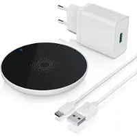 Aplic Wireless Charger mit Quick Charge 3.0 Netzteil, Qi-Ladepad bis 10 W im Set, kabelloses Laden per Auflegen, Power-LED, Anti-Rutsch-Füße, inkl. 1 m Micro-USB-Kabel