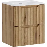 Lomadox Badezimmer Waschtisch mit 50 cm Breite in Eiche mit gerillter Front, 2 Schubladen - NEWPORT-56-EVOKE