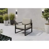 Margaret Hadas24 Gartensessel Outdoor Madera Lounge Sessel Gartenstuhl Terrasse Balkon wetterfest Metall Sitzbank mit Lehne, schwarz, ecru