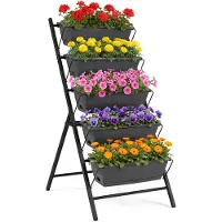 Costway 5-stufiges Hochbeet, vertikales Pflanzenbeet mit 5 Blumenkästen & Drainagelöchern, Vertikalbeet freistehend, Blumentreppe 57x71x115cm Schwarz