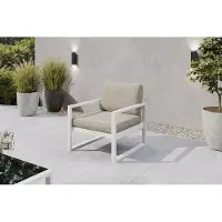 Margaret Hadas24 Gartensessel Outdoor Madera Lounge Sessel Gartenstuhl Terrasse Balkon wetterfest Metall Balkonmöbel Sitzbank mit Lehne, weiß, ecru
