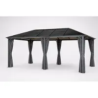 4IQ Hardtop Gartenpavillon 3x6 m mit Polycarbonatdach & Vorhängen – Metall Pavillon für Garten, Terrasse, 18 m²