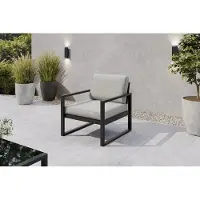Margaret Hadas24 Gartensessel Outdoor Madera Lounge Sessel Gartenstuhl Terrasse Balkon wetterfest Metall Sitzbank mit Lehne, schwarz, hellgrau