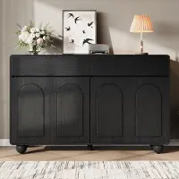 Merax Sideboard mit geschwungenen Türen, Kommode mit 2 Schubladen und 4 Türen, Stauraumschrank aus MDF und PB mit Metallfüße, Schwarz